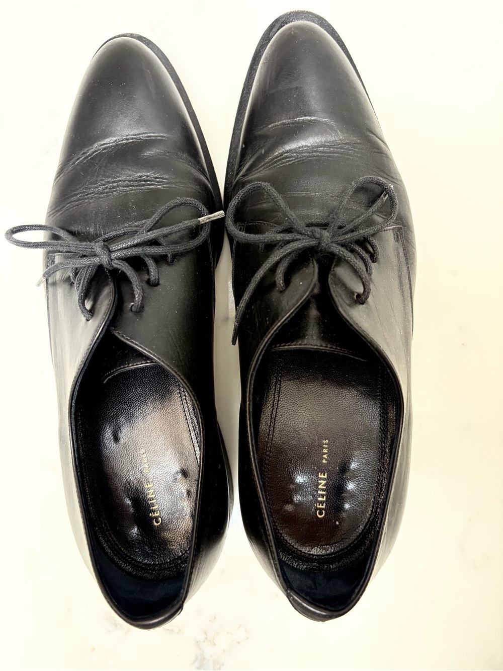 Celine Black Leather Lace-Up Oxford Shoes size 37 - Picture 3 of 5